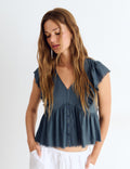 Leinenbluse mit Volants