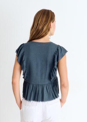 Blouse volant en lin