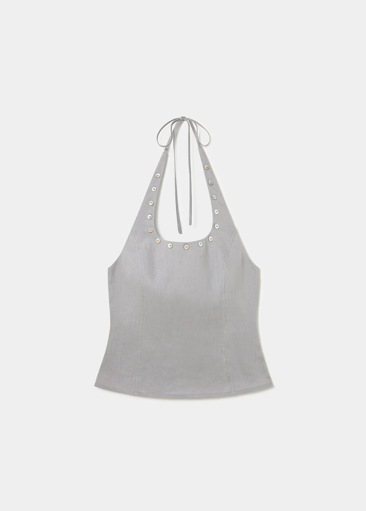 Top halter lino botones nácar