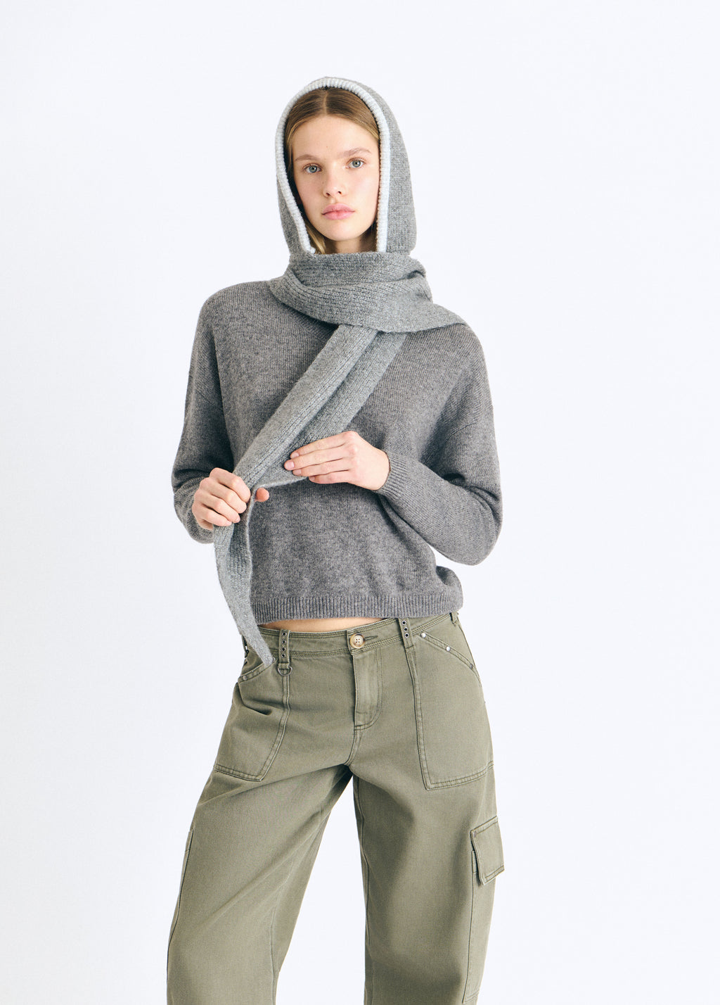 Contrast-knit hood