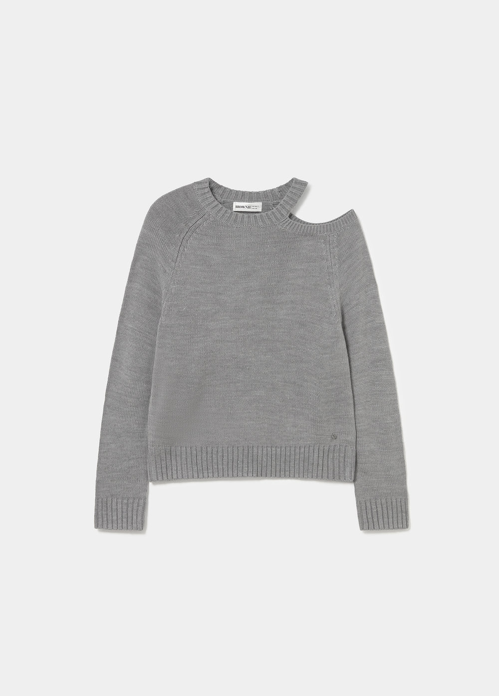 Jersey gris de manga larga con escote de hombro descubierto y corte acortado