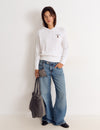 Zopfmuster-Pullover mit Stickerei