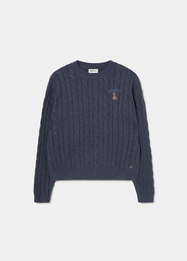 Knitted sweater with an embroidered dog design