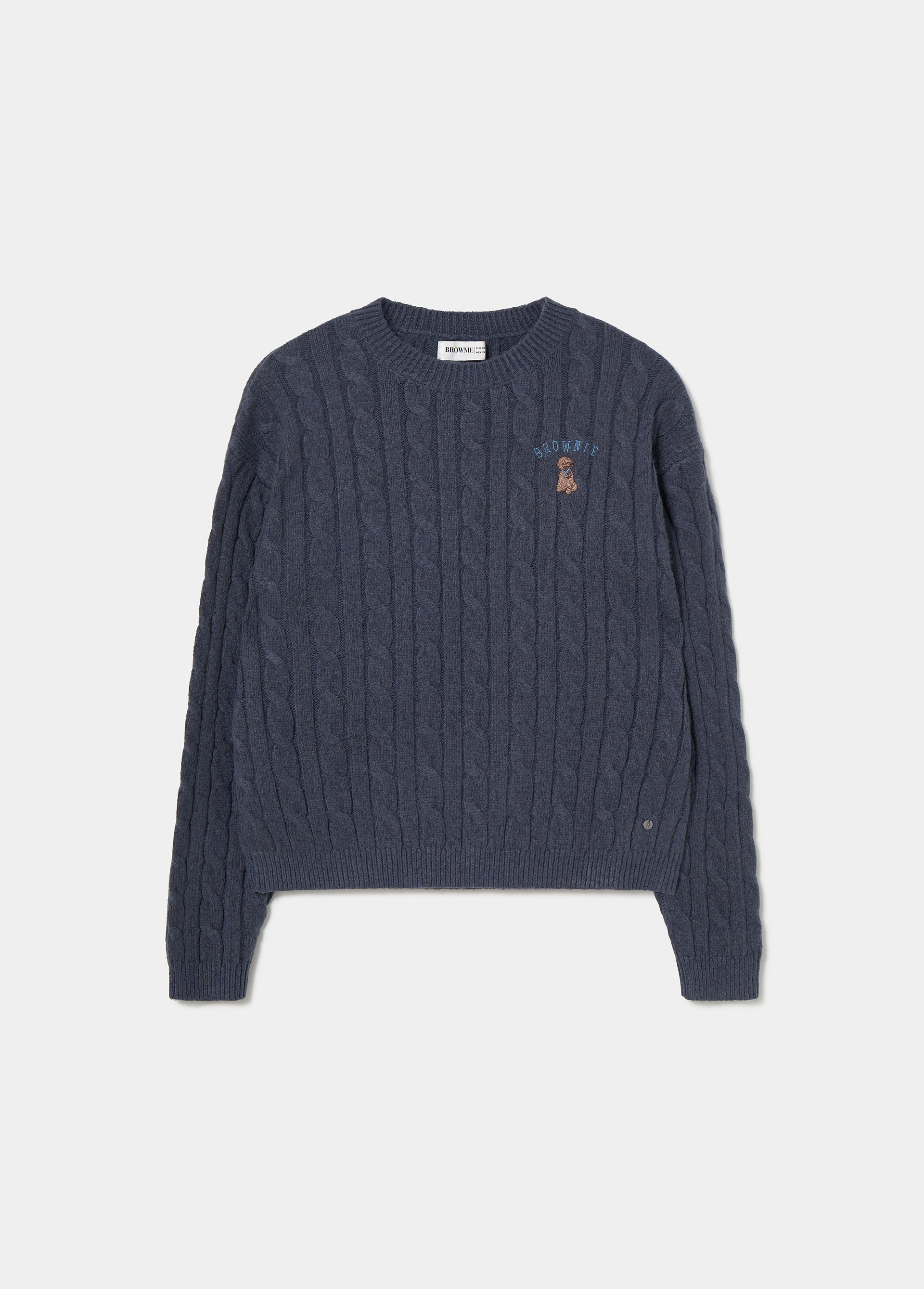 Pull en maille torsadée avec broderie de chien