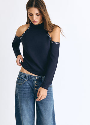 Pullover mit Schulteröffnungen und Nieten