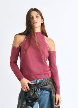 Shoulder-opening studded sweater