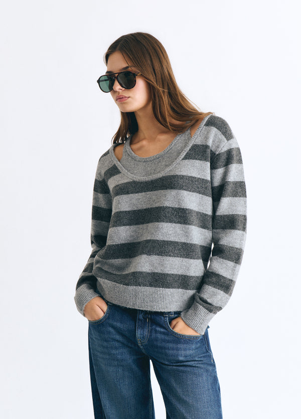 Pull rayé double