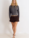 Wide elastic band T-shirt with studs