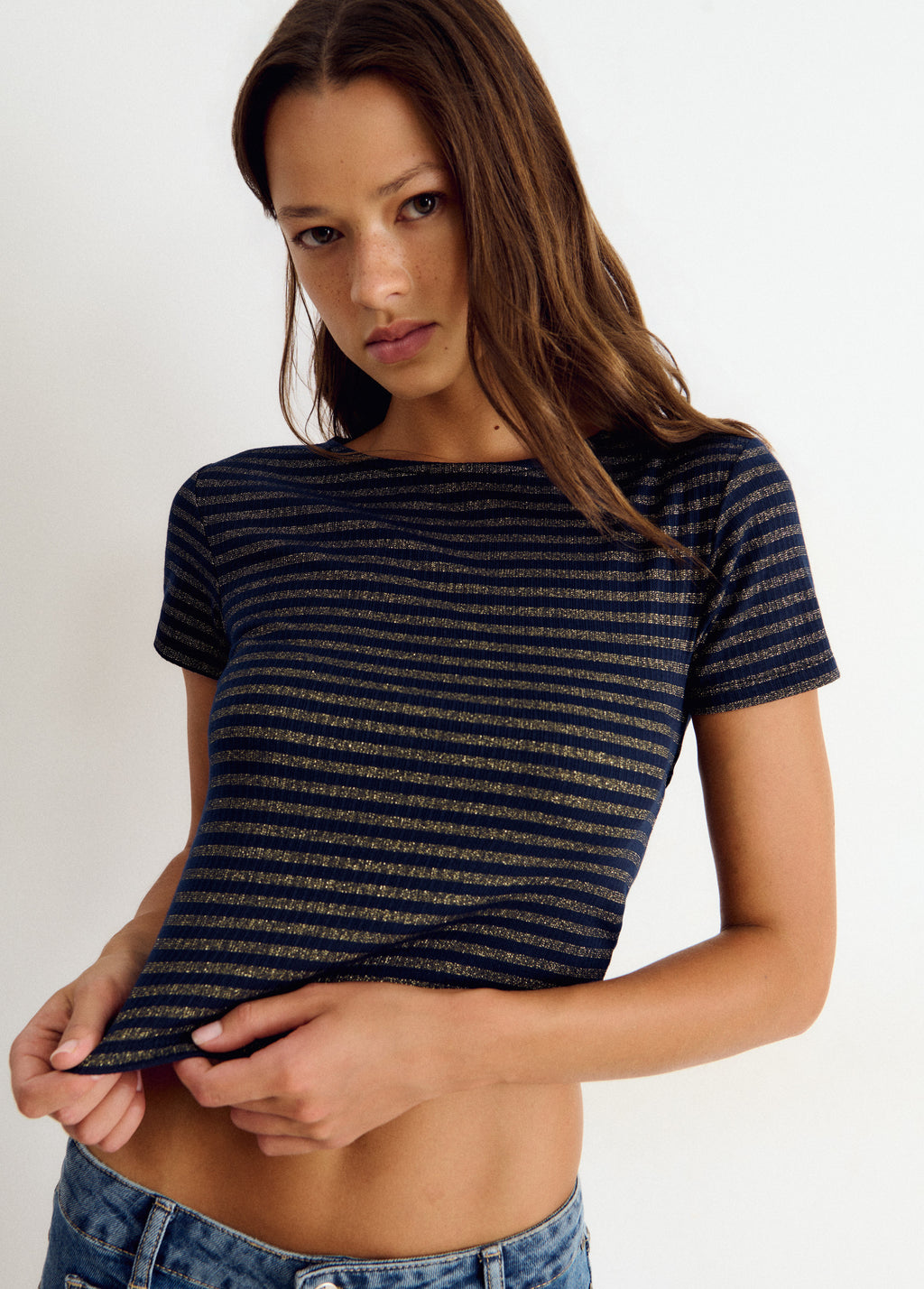 Lurex stripe open-back t-shirt