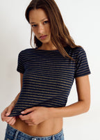 T-Shirt mit Lurexstreifen und offenem Ausschnitt