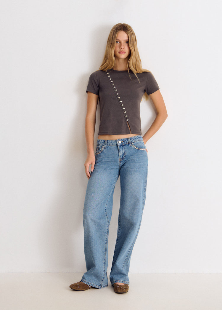 Ribbed Button T-Shirt