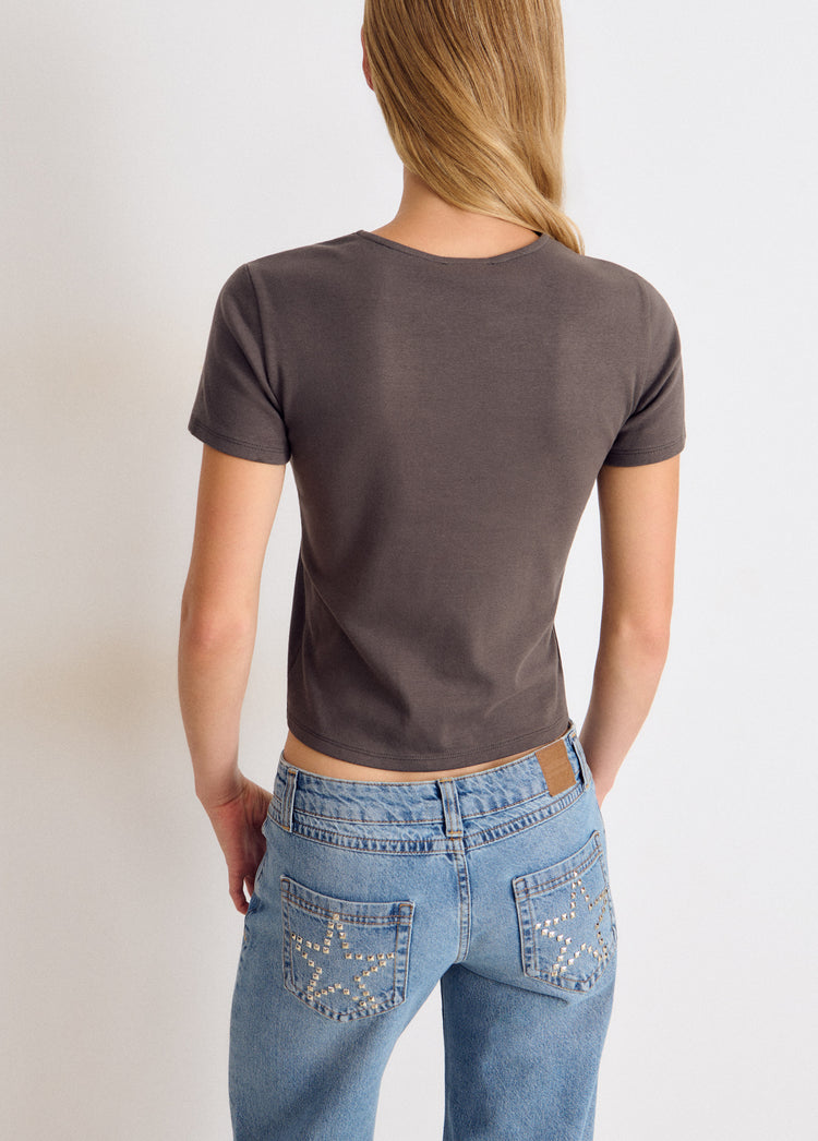 Ribbed Button T-Shirt