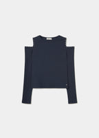 Striped cut-out embroidered T-shirt