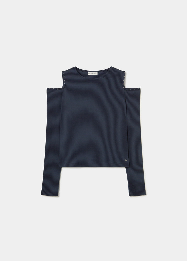 Camiseta rayas cut out bordado