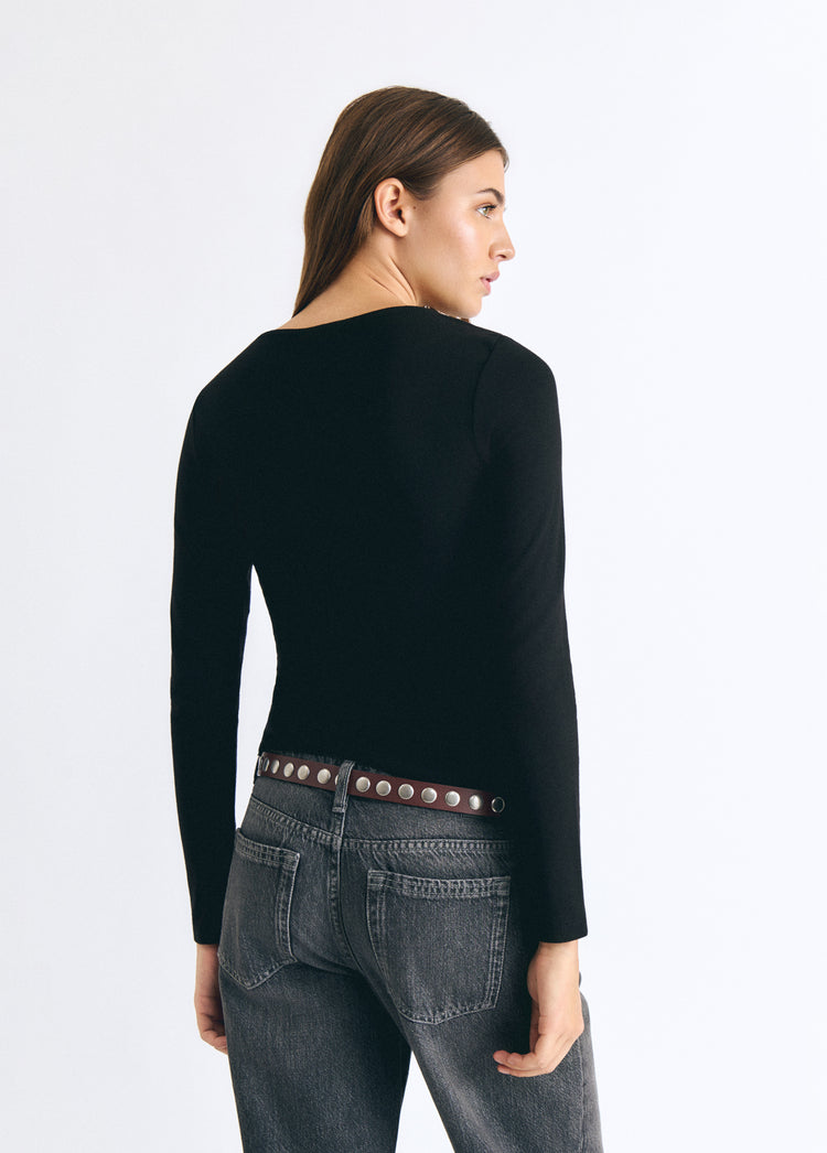 T-shirt with front cut out and studs