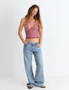 Striped halter neck knit top