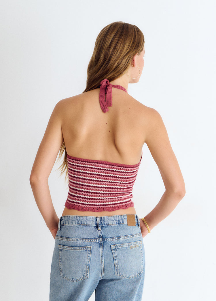 Top punto halter rayas