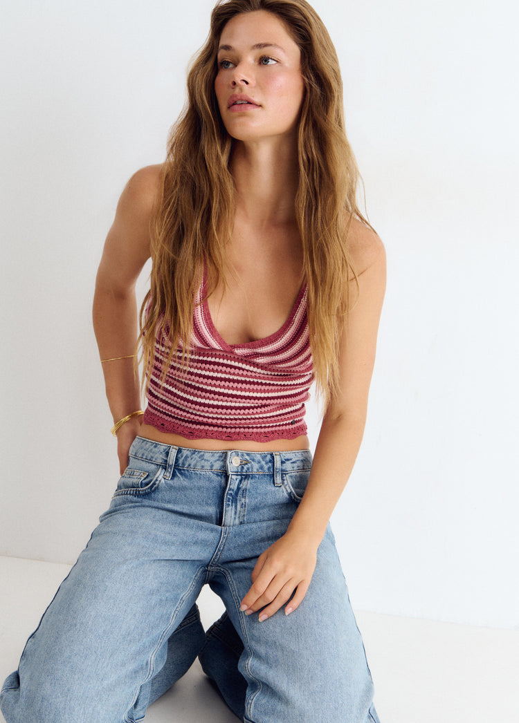 Top punto halter rayas