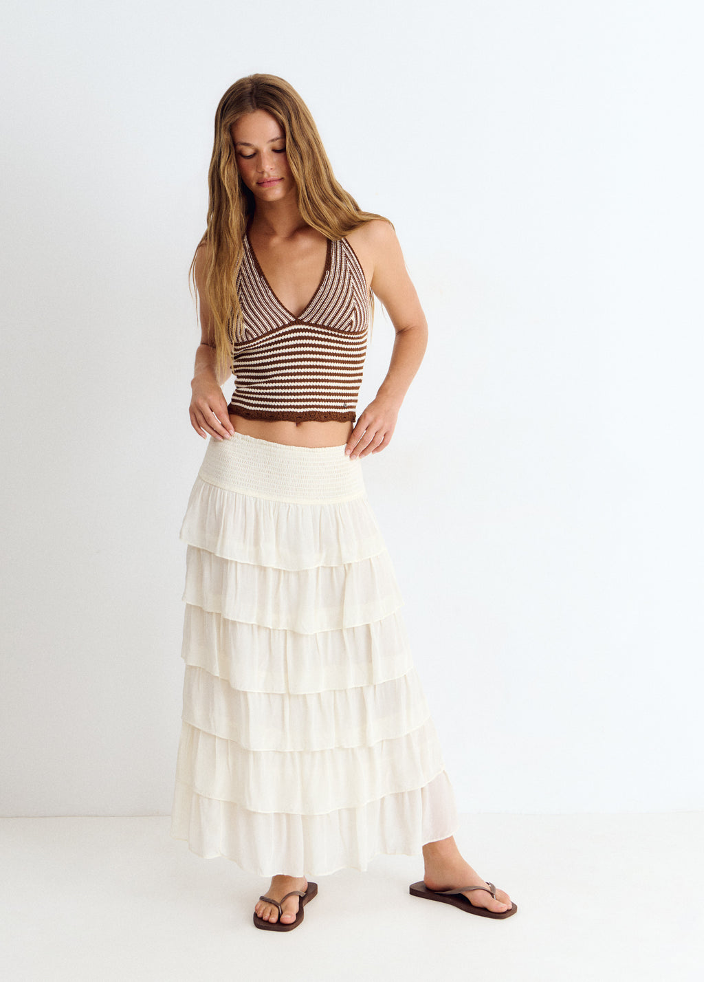 Striped halter neck knit top