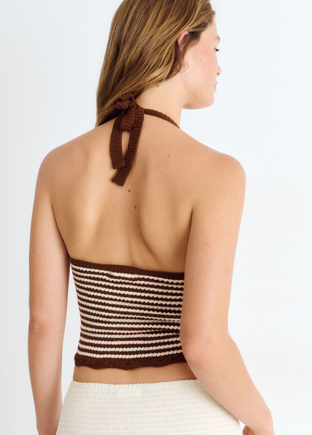 Striped halter neck knit top