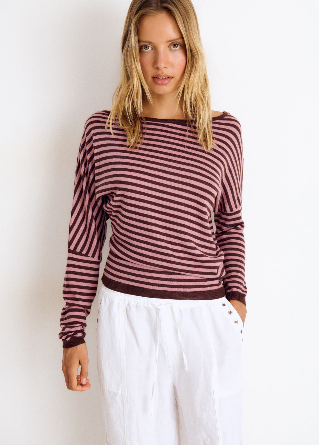 Asymmetric striped sweater