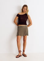 Pleated metallic-thread skirt