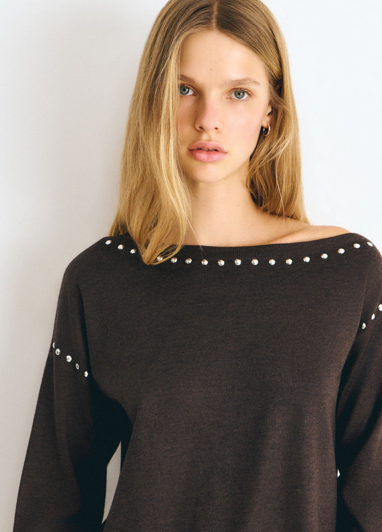 Asymmetric studded sweater