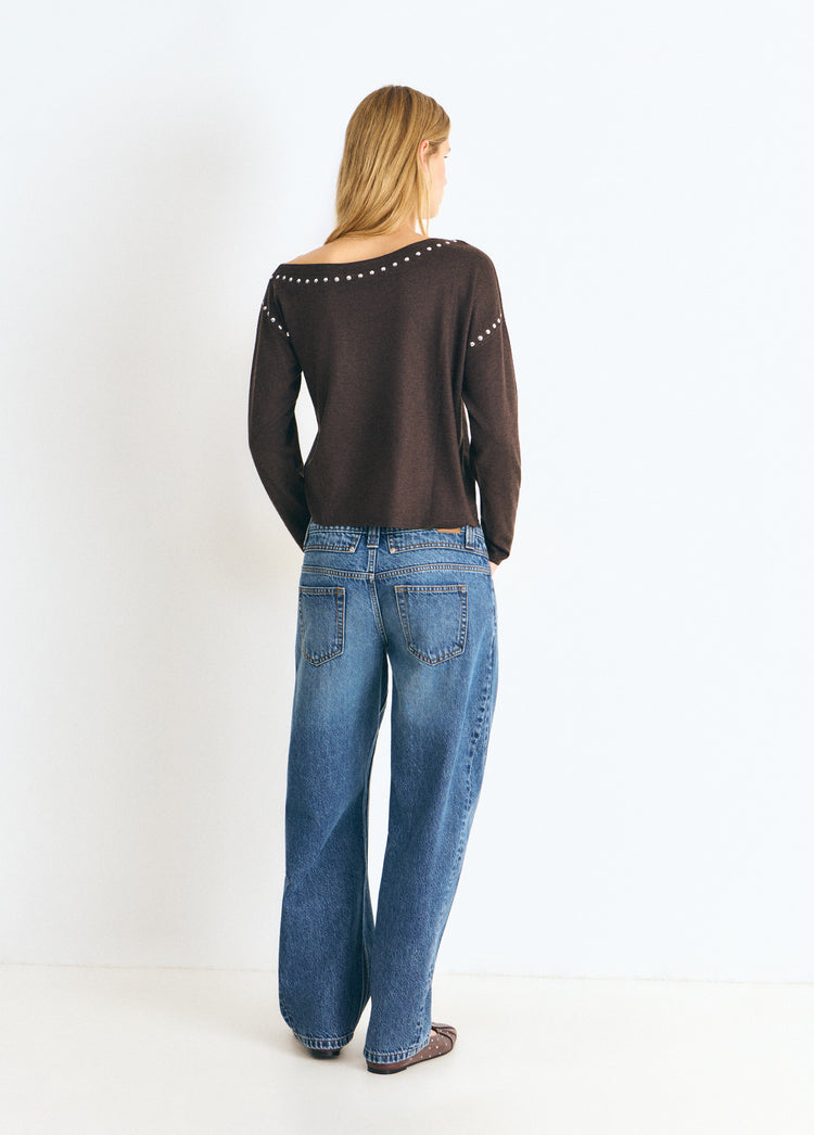 Asymmetric studded sweater