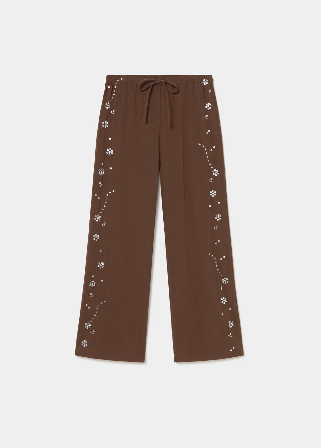 Pantalón fluido detalle lentejuelas lateral