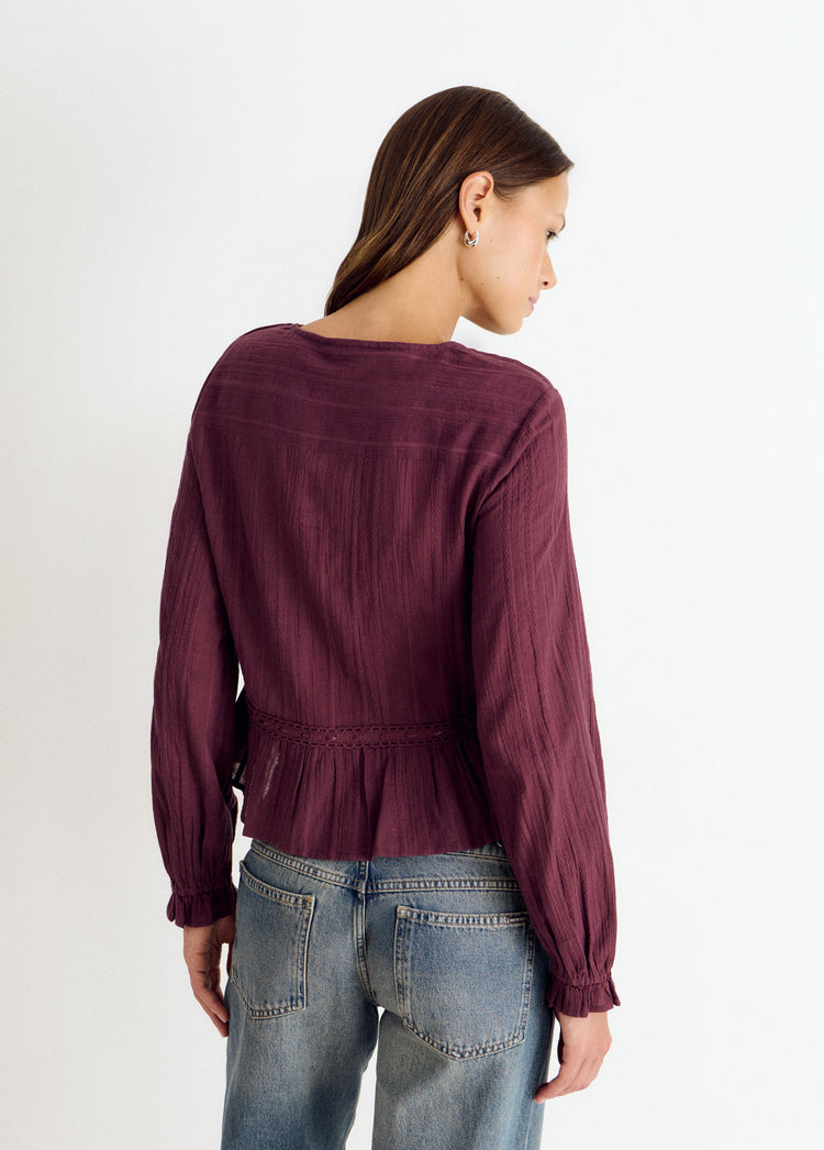 Blusa manga larga volantes