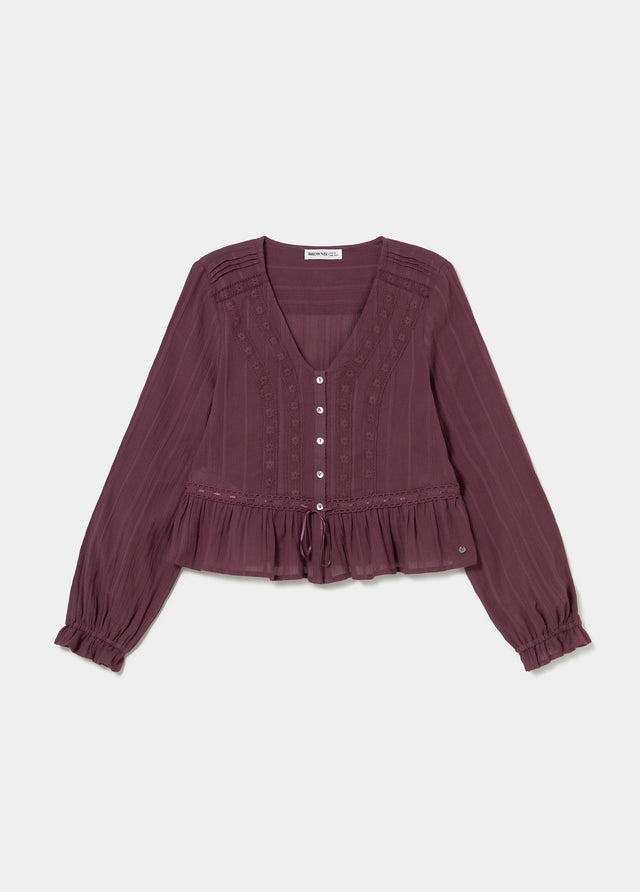 Long-sleeved ruffle blouse