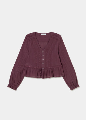 Long-sleeved ruffle blouse