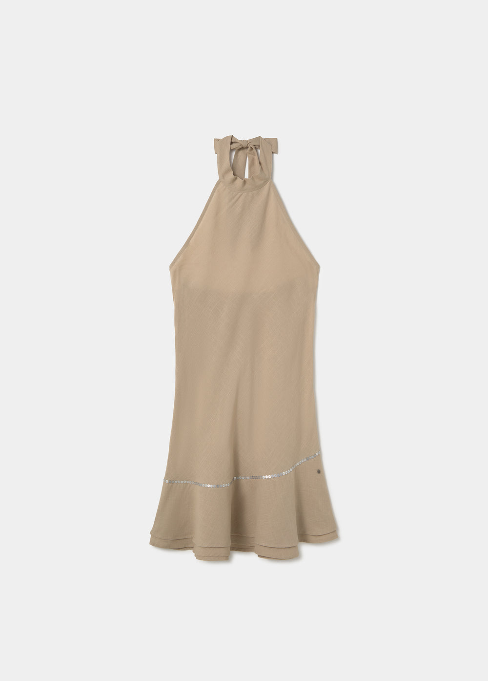 Vestido corto bajo asimetrico cuello drapeado