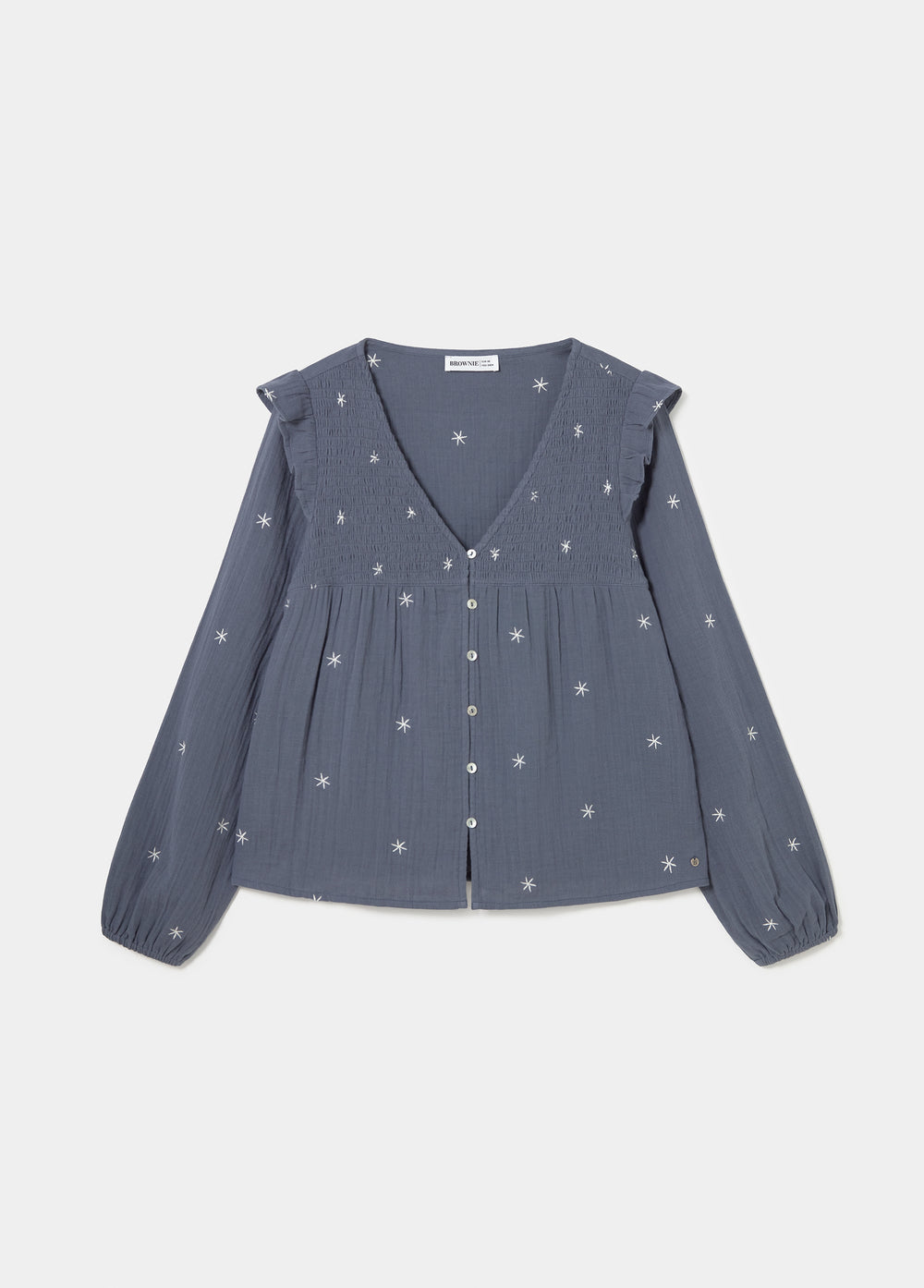 Blusa manga larga dobby escote pico