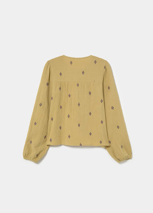 Embroidered smocked blouse