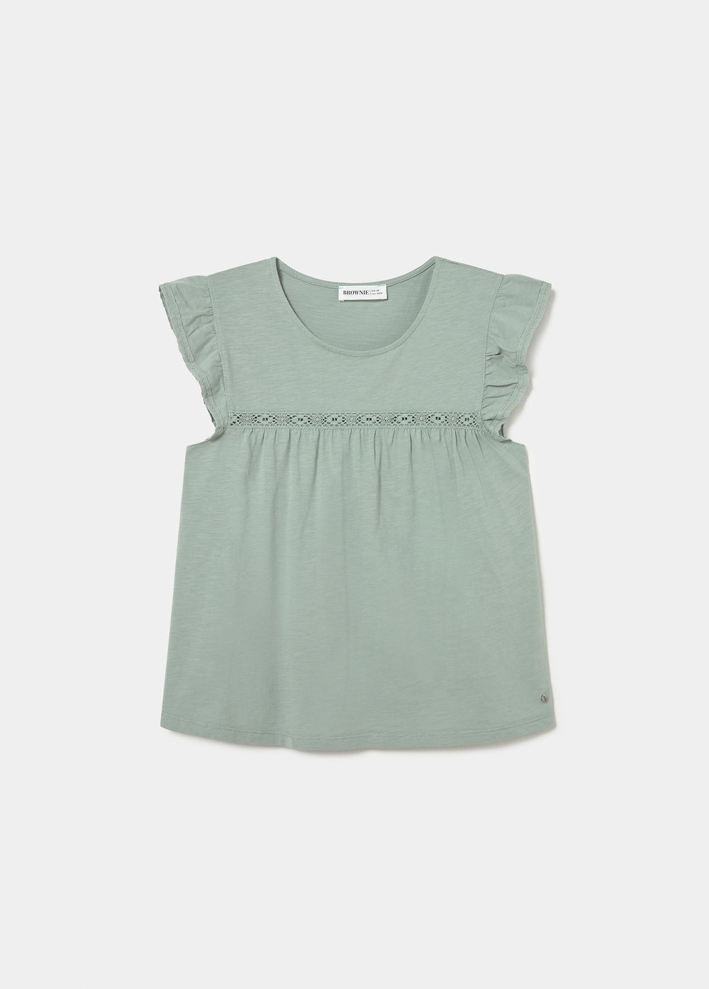 T-shirt com folho e renda