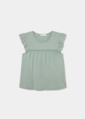 T-shirt with ruffle and lace trim