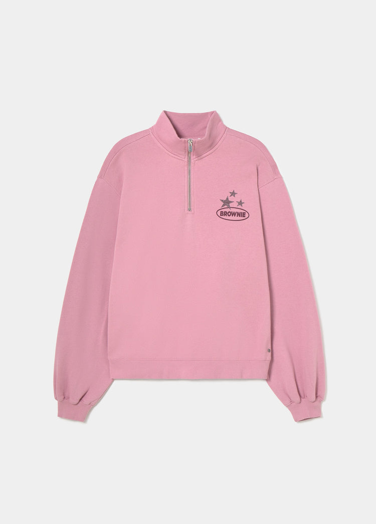 Sudadera rosa con cremallera frontal y logotipo de estrellas glitter en el pecho