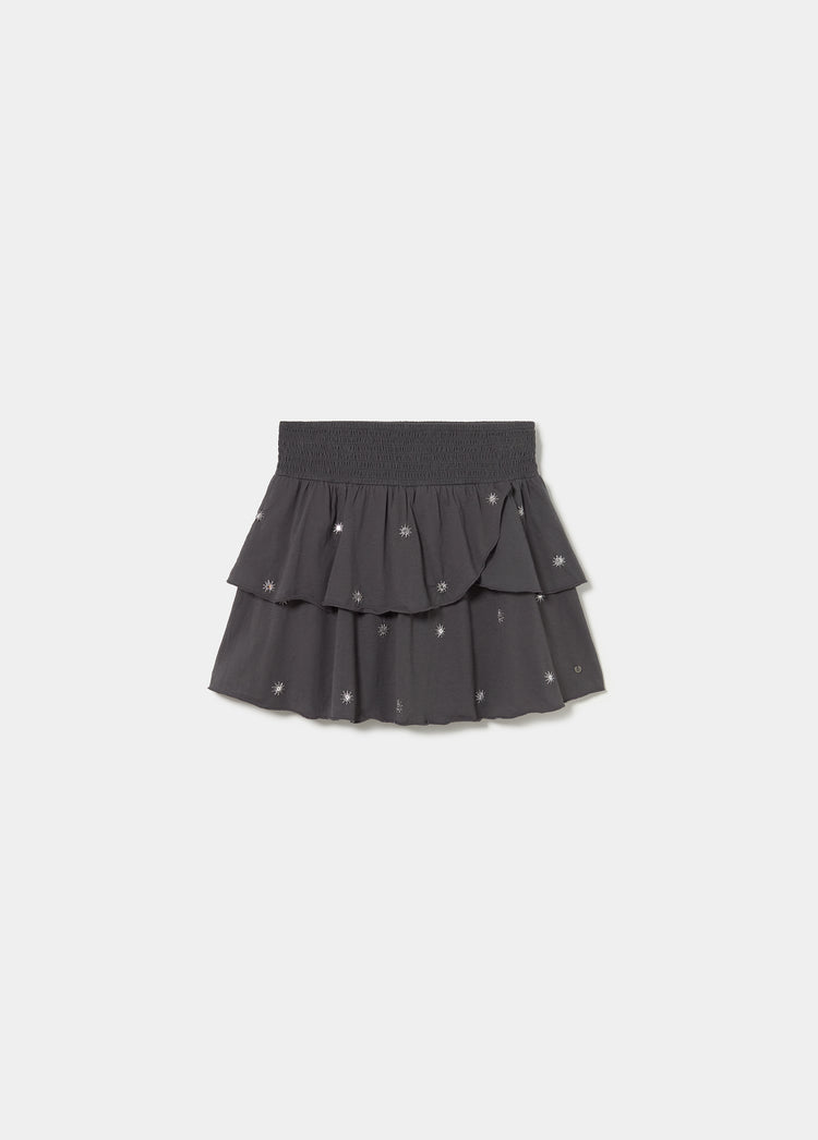 Embroidered smocked skirt