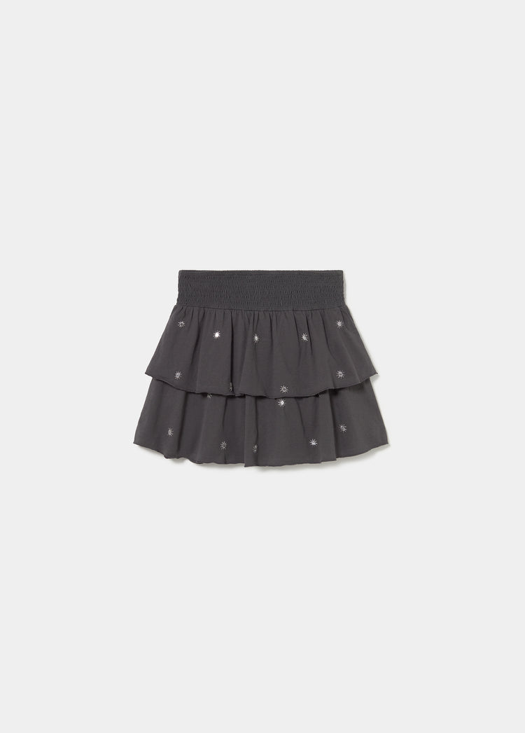 Embroidered smocked skirt