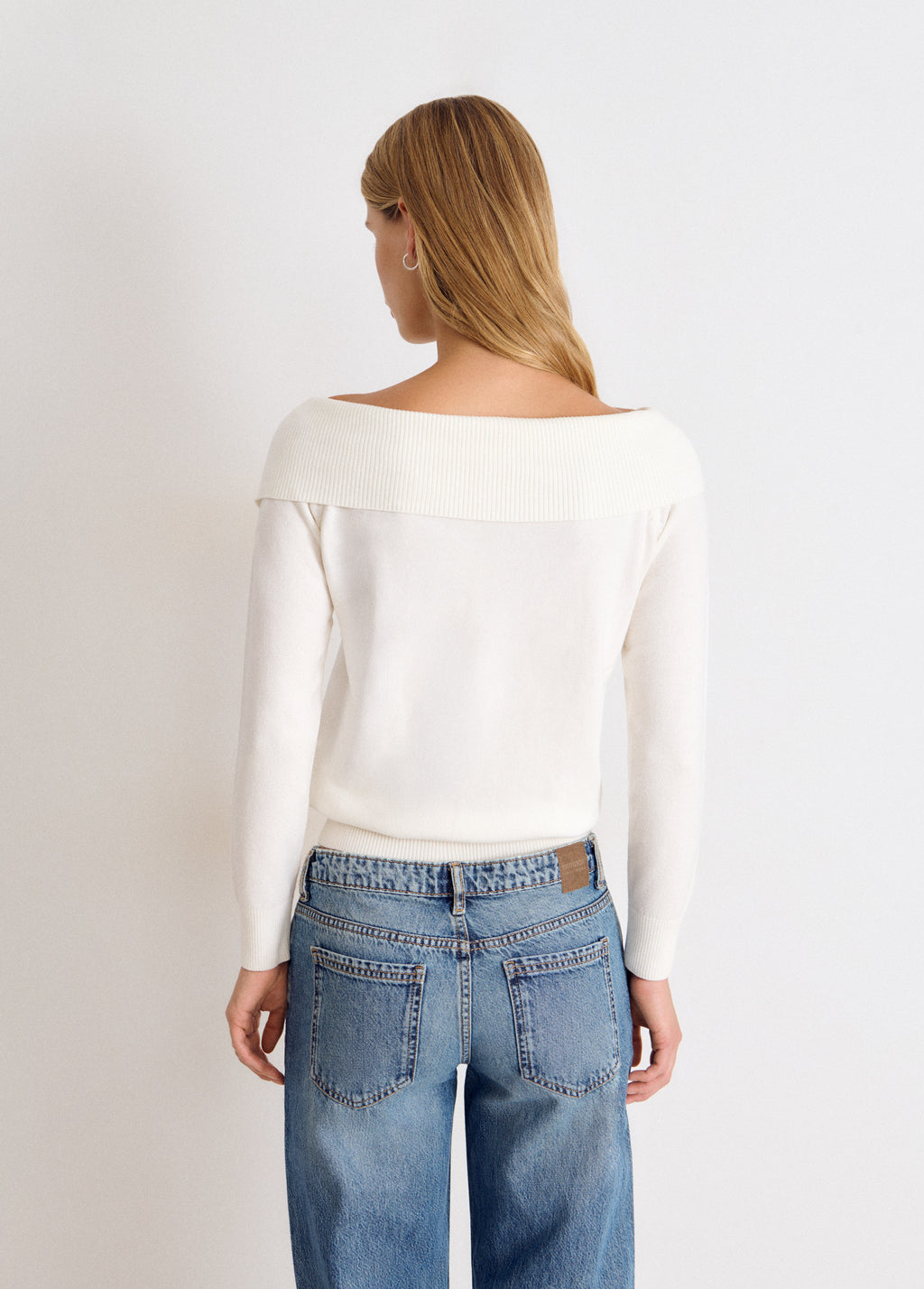 Ribbed-neck button-up sweater