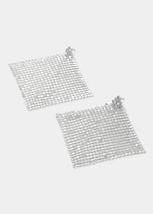 Metal mesh diamond earrings