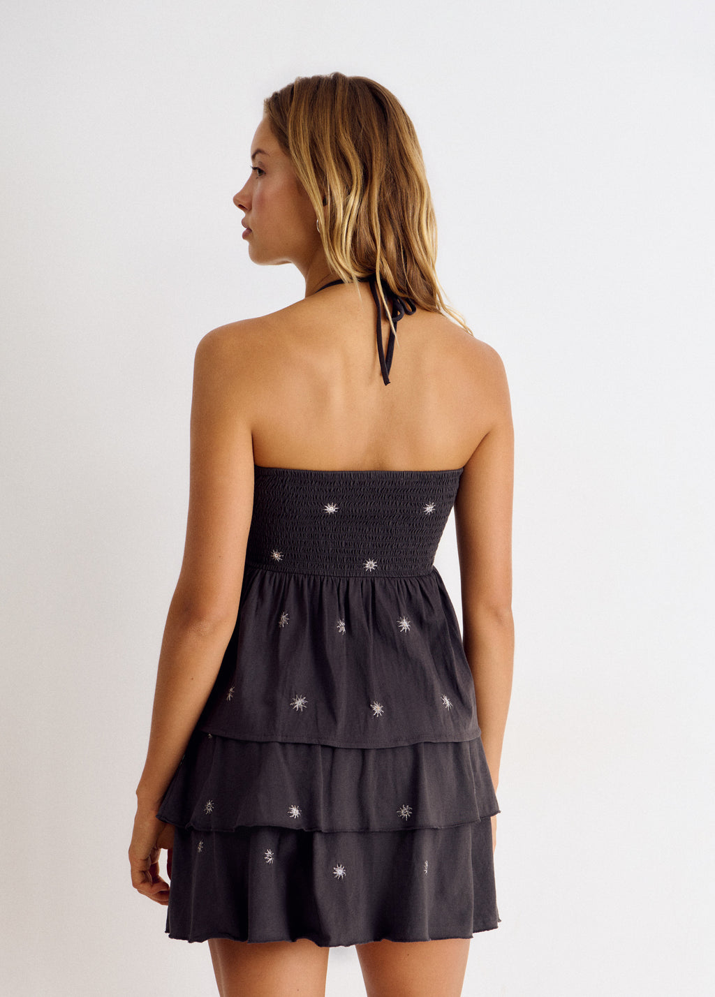 Embroidered smocked skirt