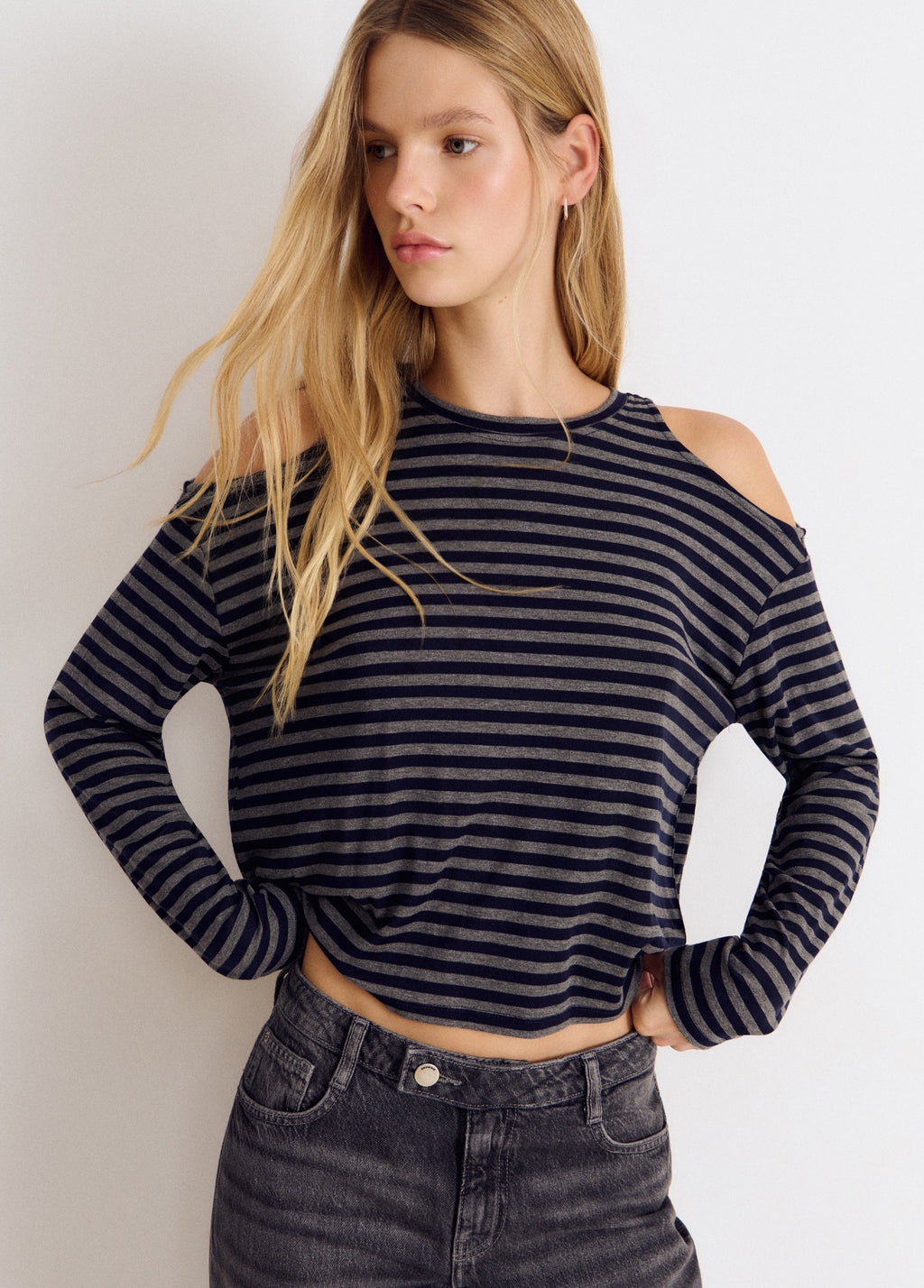 T-shirt rayé ajouré