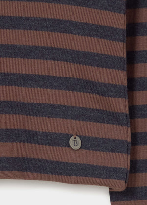 Fitted waist-length knitted striped T-shirt