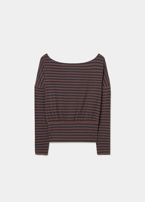 Fitted waist-length knitted striped T-shirt