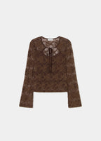 Camiseta de encaje cropped en marrón con tirantes cruzados en el escote