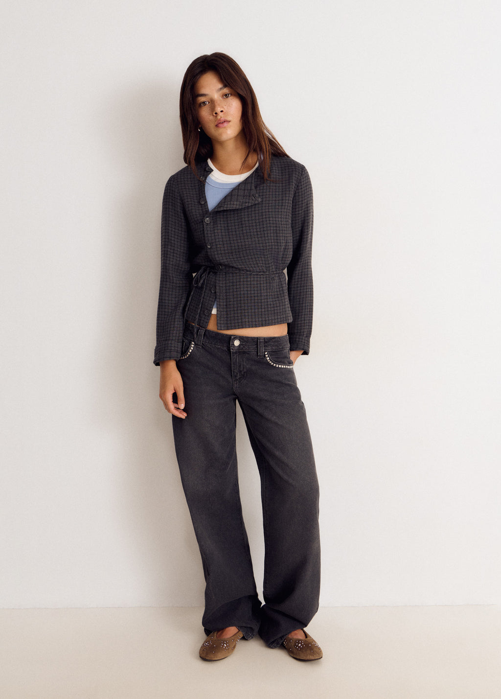 Checked blouse with button details
