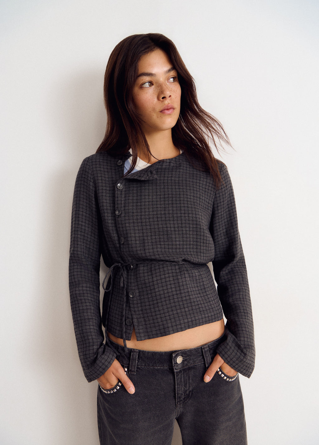 Checked blouse with button details