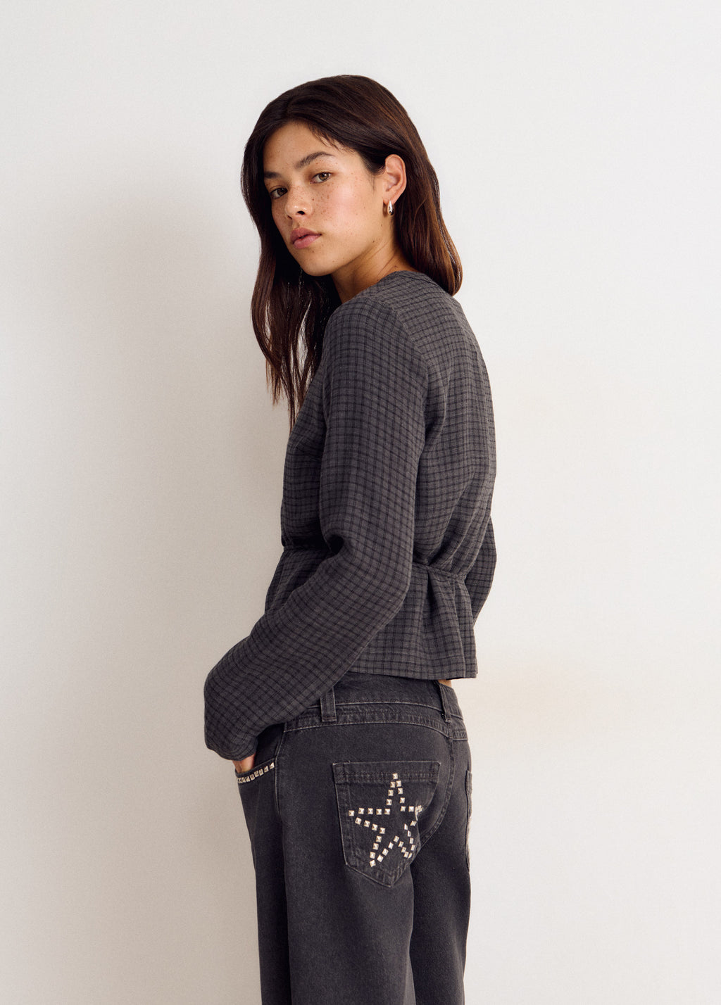 Karierte Bluse mit Knopfdetails